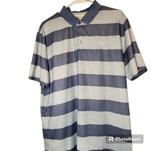 NIKE GOLF Men's Dri-Fit Standard Fit Polo Shirt Size XL Gray Blue Striped